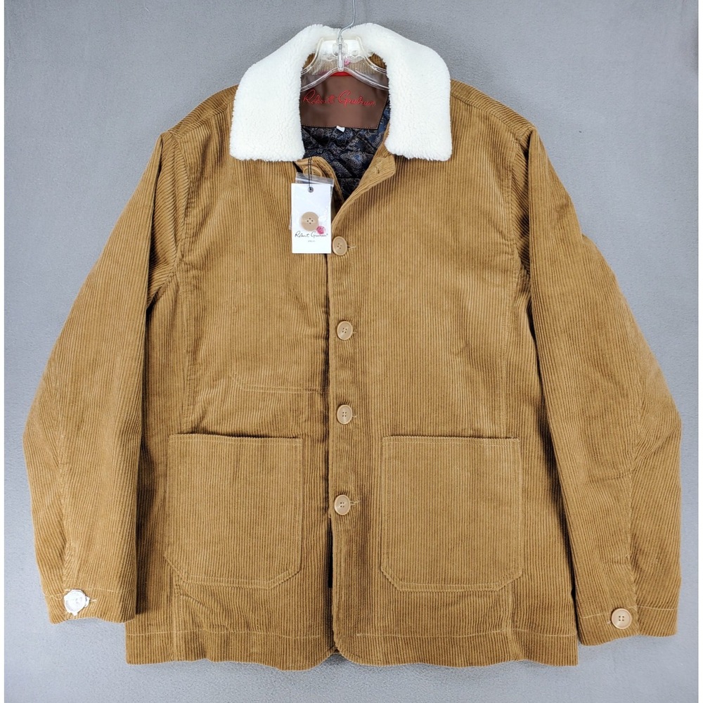 Robert Graham Mens Corduroy Quilted Brown Barn Jacket Sz L Sherpa Collar Ranch